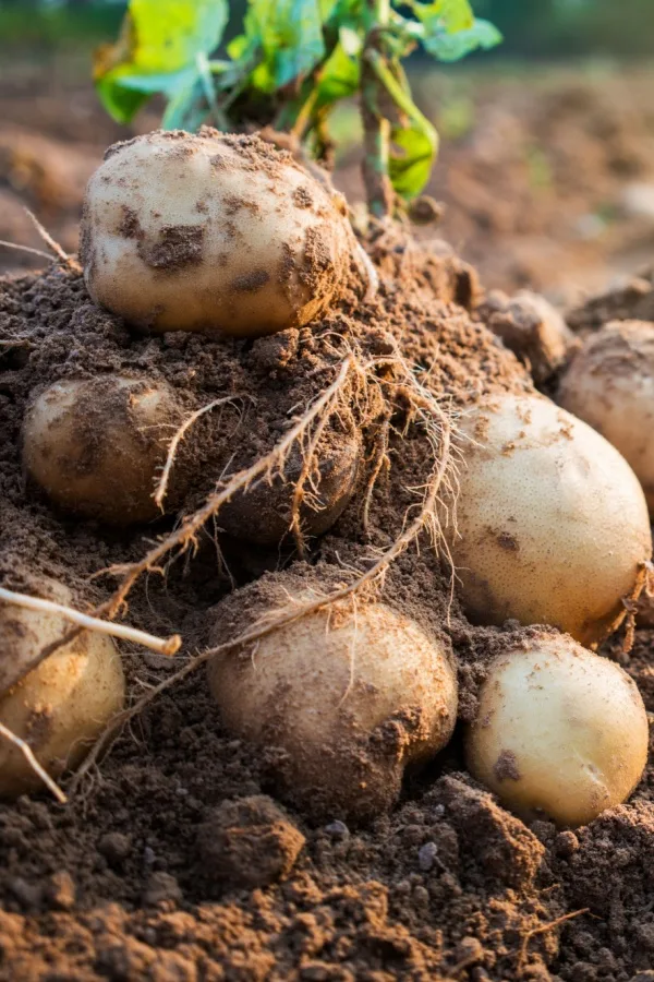 A potato plant recently harvested